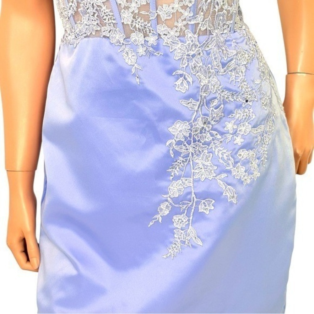 Y2K Satin Corset Mini Dress Sz.4-6 Fairy Mesh Lace Rhinestone Wimsigoth 90s - Picture 6 of 15